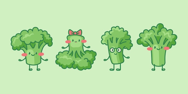 Vector cute broccoli characters