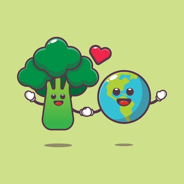 cute broccoli and earth with love