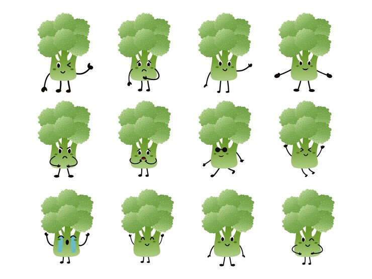 Vector cute broccoli vagetable clipart face expression fruit cartoon food character kawaii