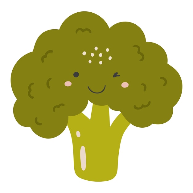 Милый овощной вектор брокколи Овощ с лицом Счастливый вектор брокколи
