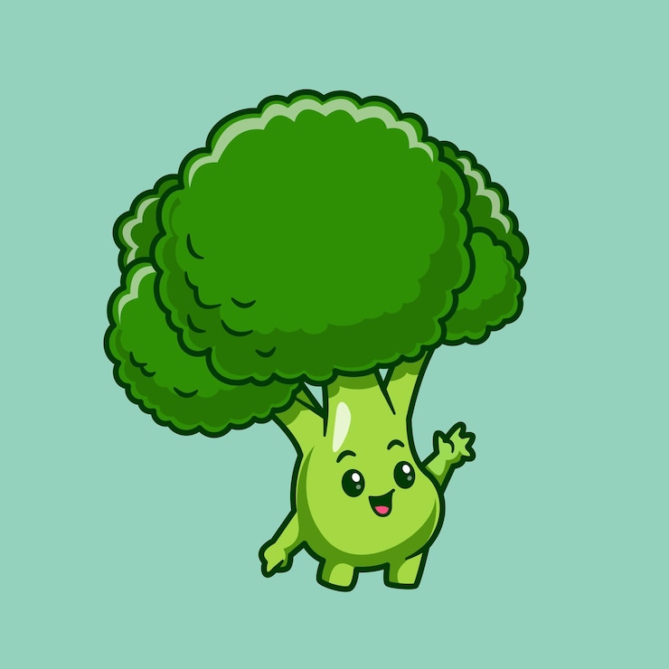 Vector cute broccoli vegetable waving hand cartoon vector icon illustration food object isolated flat