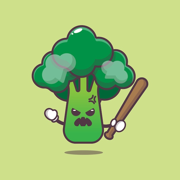 cute broccoli with angry expression