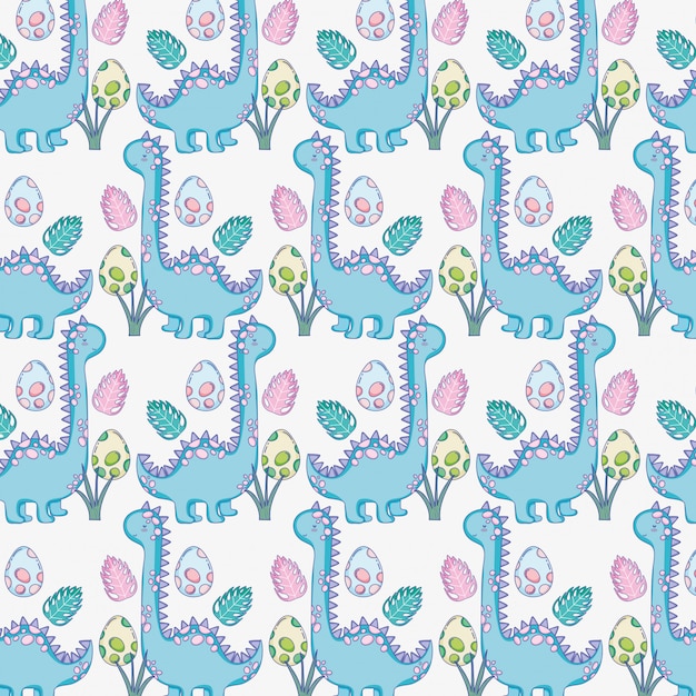 Cute brontosaurus with dino eggs background