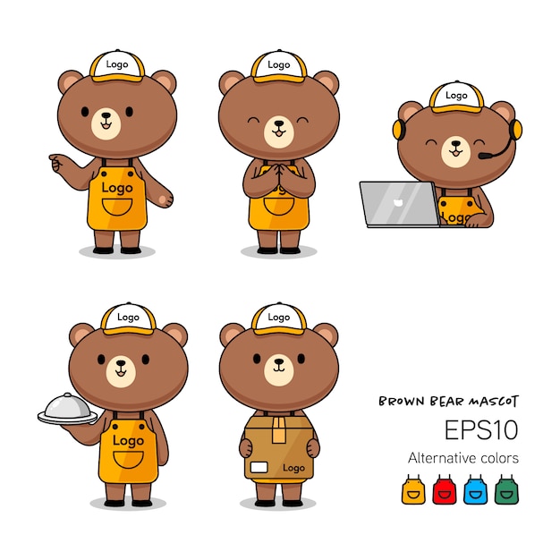 Cute brown bear assistant in apron