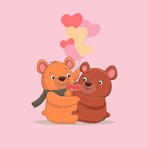 사랑에 귀여운 갈색 곰 커플
