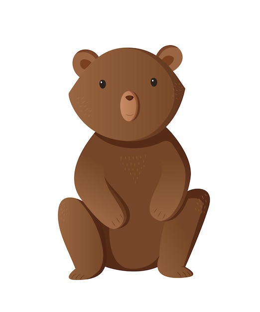 Cute brown bear sits children's vector illustration in cartoon style