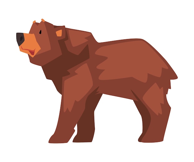 Милый коричневый медведь Дикий лес Животный персонаж Боковой вид мультфильм Векторная иллюстрация
