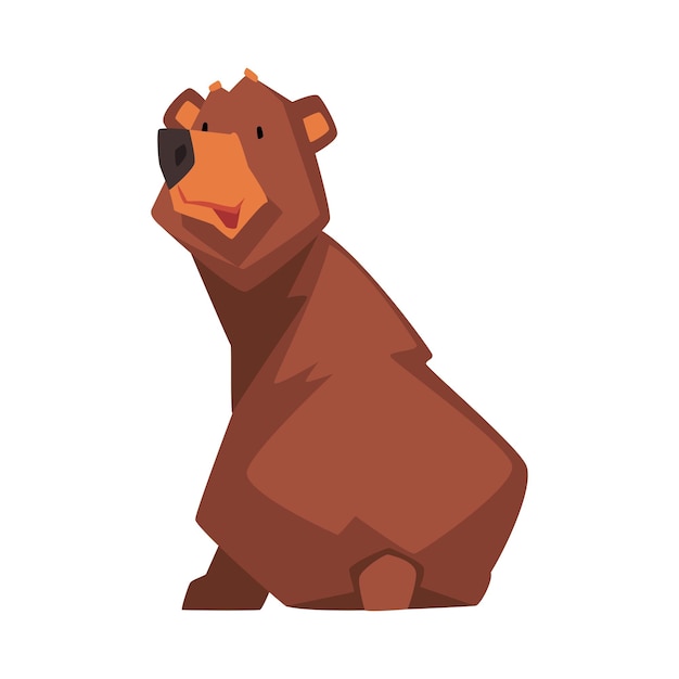 Vector cute brown bear wild forest animal character view from behind cartoon vector illustration