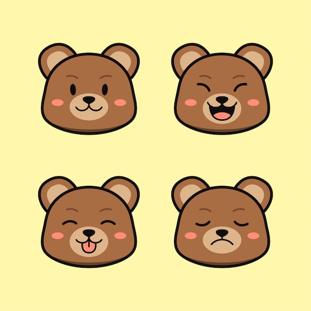 Cute Brown Bear with Expression Animal Set