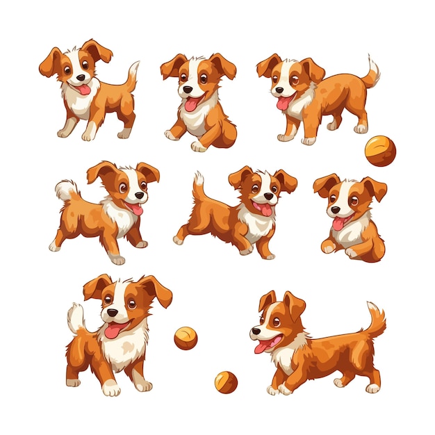 cute brown dog vector set