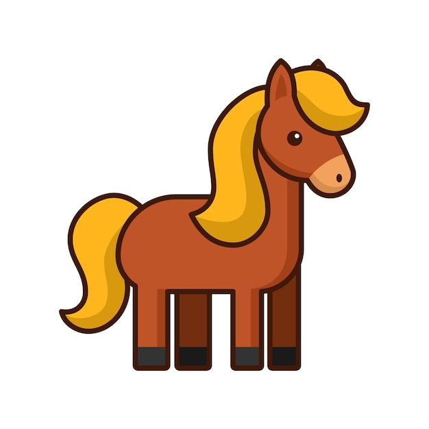 Carino cavallo marrone pony kawaii icona personaggio di cartone animato isolato su uno sfondo bianco illustrazione vettoriale