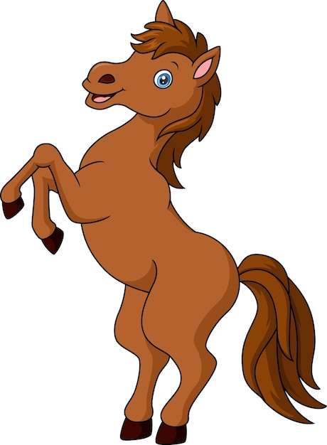 Cute brown horse standing cartoon on white background