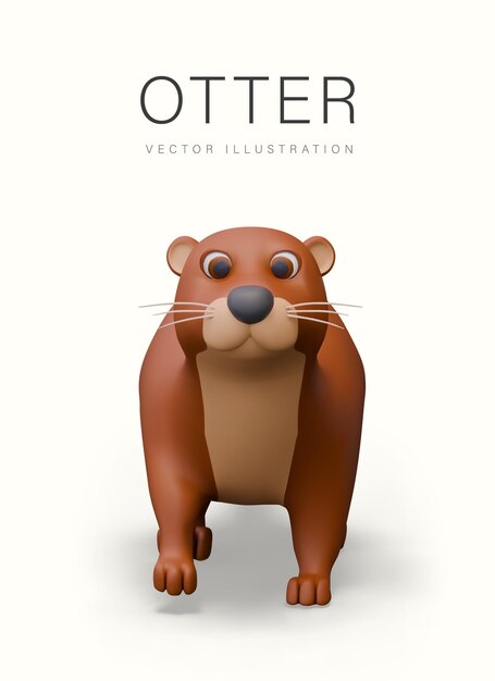 Cute brown otter front view Wild aquatic animal on white background