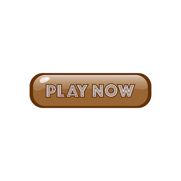Симпатичная коричневая кнопка «играть сейчас» векторная иллюстрация на белом фоне икона «играть сейчас»