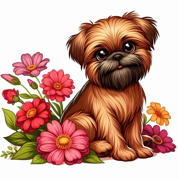 Cute Brussels Griffon Dog cartoon Vector Style white background