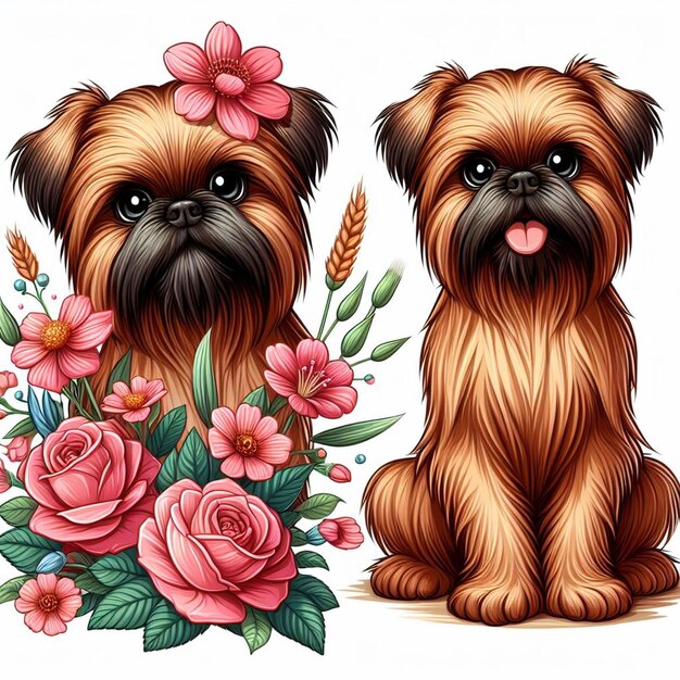 Vector cute brussels griffon dog cartoon vector style white background