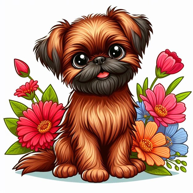 Cute Brussels Griffon Dog cartoon Vector Style white background