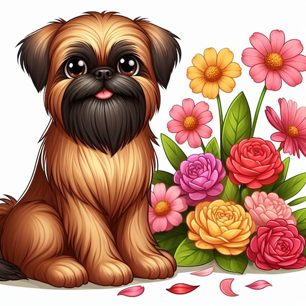 Cute Brussels Griffon Dog cartoon Vector Style white background