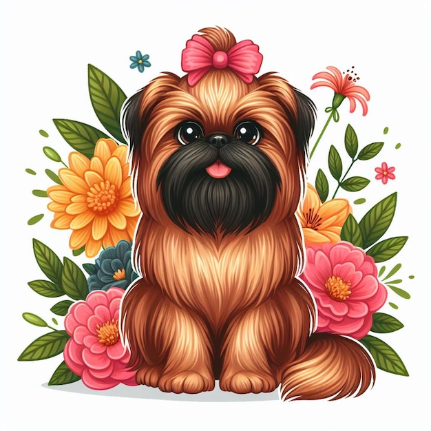 Vector cute brussels griffon dog cartoon vector style white background