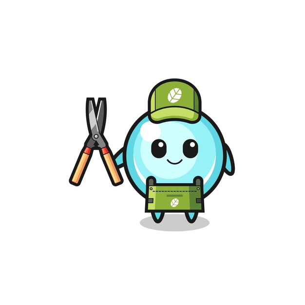 Vector cute bubble as gardener mascot , cute design