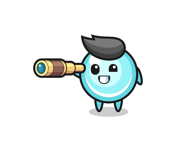 Cute bubble character is holding an old telescope , cute style design for t shirt, sticker, logo element