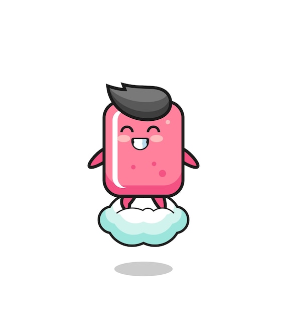 Cute bubble gum illustration riding a floating cloud