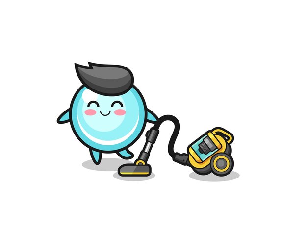 Cute bubble holding vacuum cleaner illustration , cute design