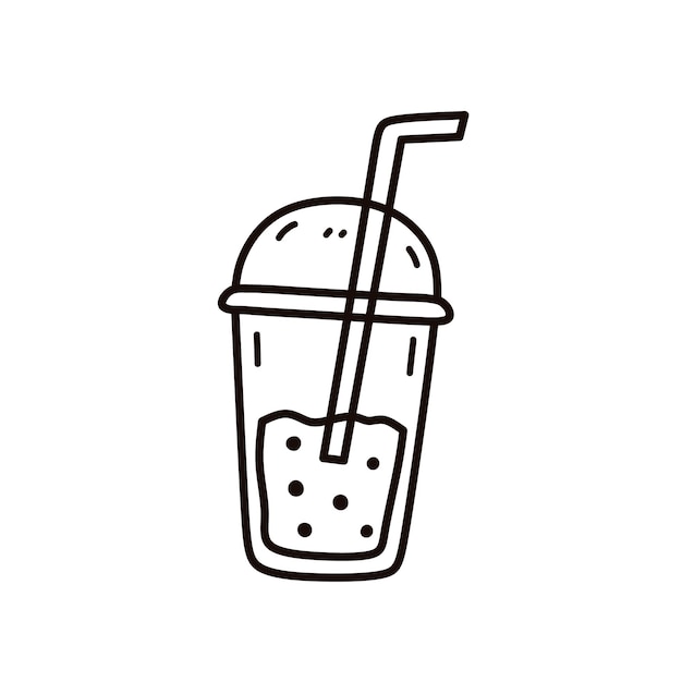 Милый пузырьковый чай с молоком, выделенный на белом фоне, нарисованный вручную в стиле каракулей