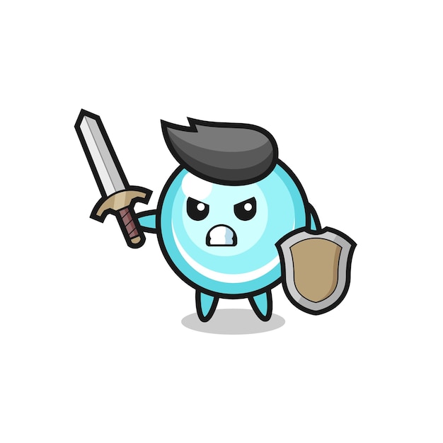 Cute bubble soldier fighting with sword and shield , cute style design for t shirt, sticker, logo element