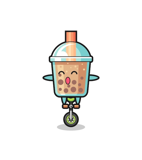 The cute bubble tea character is riding a circus bike