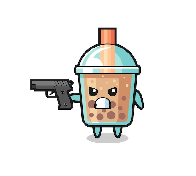 Premium Vector The cute bubble tea character shoot with a gun