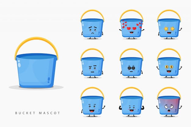 Cute bucket mascot design set