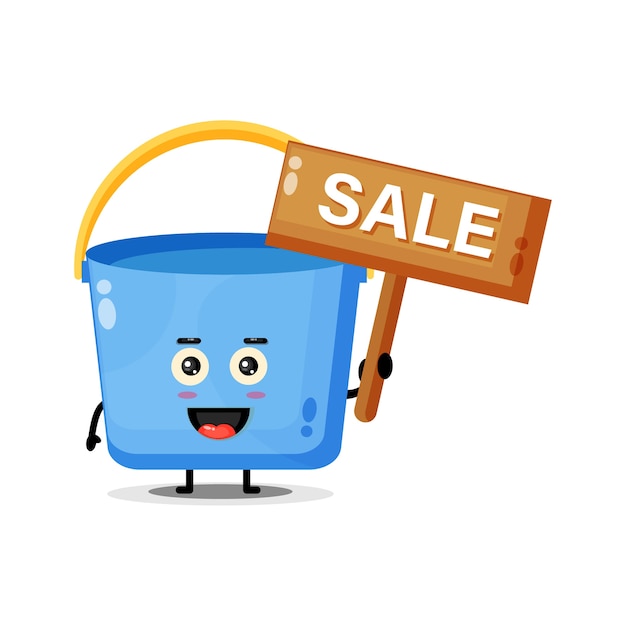 Cute bucket mascot with a sales sign
