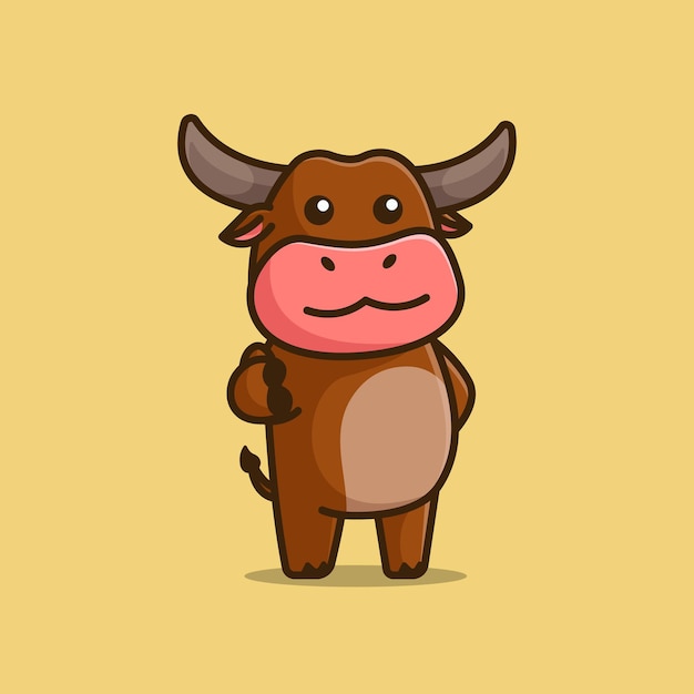 かわいいバッファロー雄牛の親指を立てるシンプルな漫画のベクトル図の動物の性質のアイコン