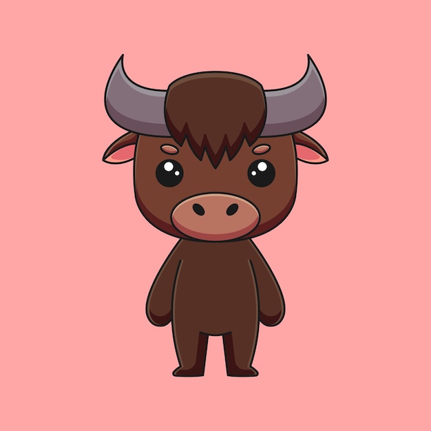 Cute buffalo cartoon doodle art hand drawn concept vector kawaii icon illustration