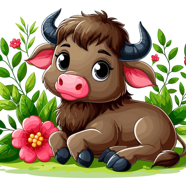 Vector cute buffalo vector cartoon illustration