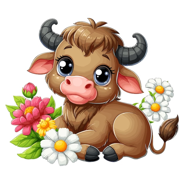 Cute Buffalo Vector Cartoon illustration