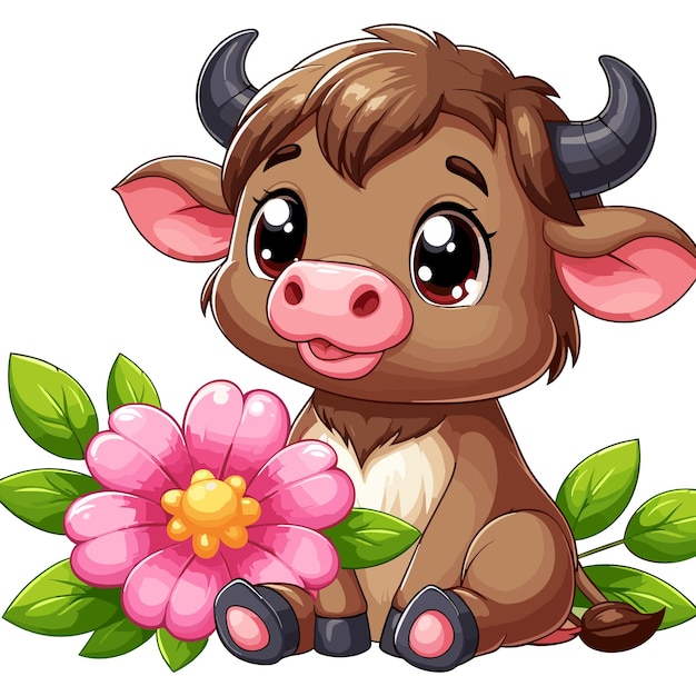 Vector cute buffalo vector cartoon illustration