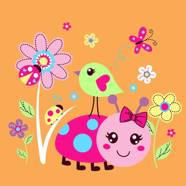 Vector cute bugs and small friends vector illustration