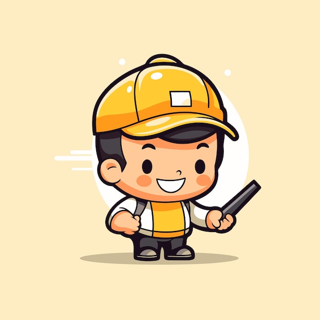 Cute builder cartoon character Cute construction worker vector illustration