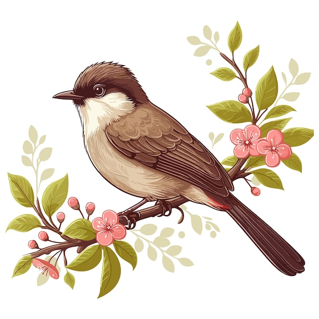 Vector cute bulbul vector cartoon illustration