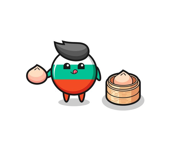 Cute bulgaria flag badge character eating steamed buns