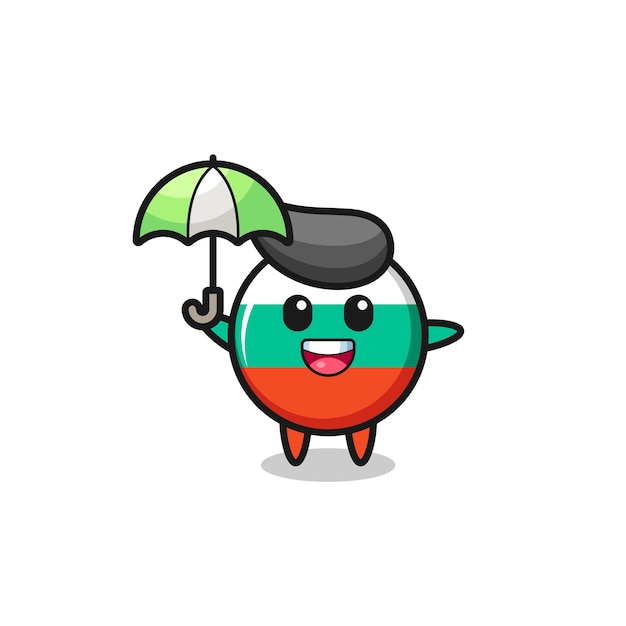 Cute bulgaria flag badge illustration holding an umbrella