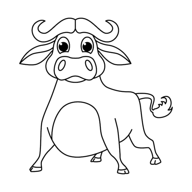 Vector cute bull cartoon coloring page illustration vector for kids coloring book