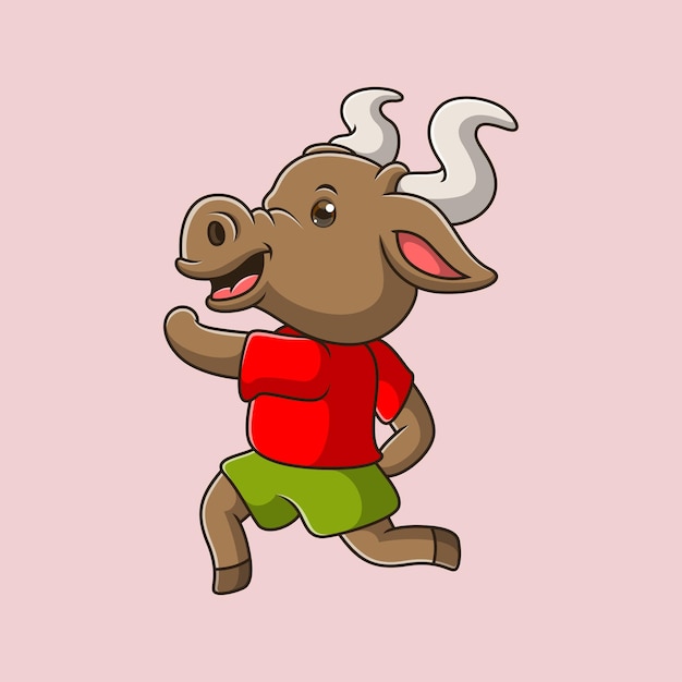 Vector cute bull cartoon running