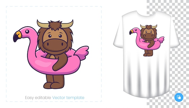 かわいい雄牛のキャラクター。 tシャツ、スウェットシャツ、携帯電話用ケース、お土産にプリント。白い背景の上の孤立したベクトルイラスト。