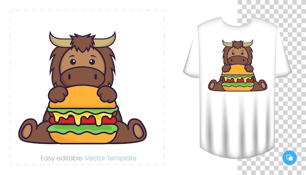 Cute bull character. Prints on T-shirts, sweatshirts, cases for mobile phones, souvenirs. Isolated vector illustration on white background.