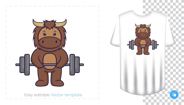 Cute bull character. Prints on T-shirts, sweatshirts, cases for mobile phones, souvenirs. Isolated vector illustration on white background.