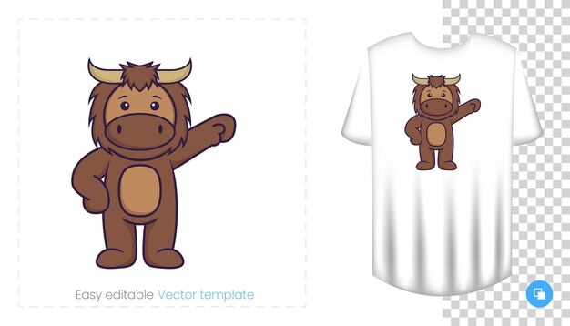 Cute bull character. Prints on T-shirts, sweatshirts, cases for mobile phones, souvenirs. Isolated vector illustration on white background.