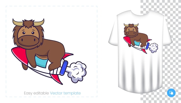 Cute bull character. Prints on T-shirts, sweatshirts, cases for mobile phones, souvenirs. Isolated vector illustration on white background.